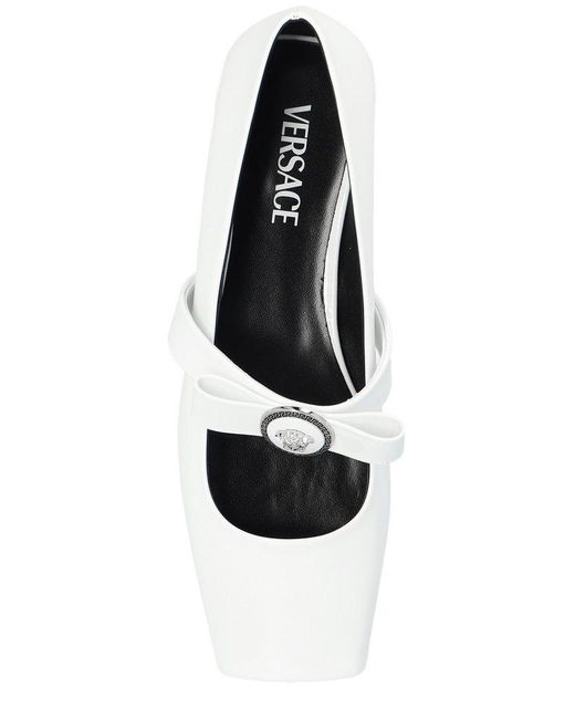 Versace White Gianni Ribbon Square-toe Ballerina Shoes