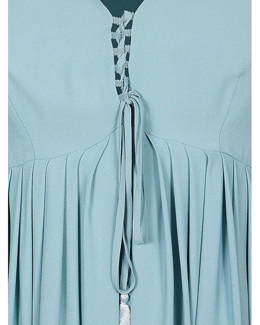 Weekend by Maxmara Blue V-neck Puff-sleeved Dress