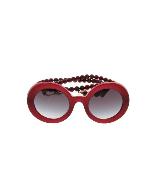 Chanel Red Round Frame Beaded Sunglasses