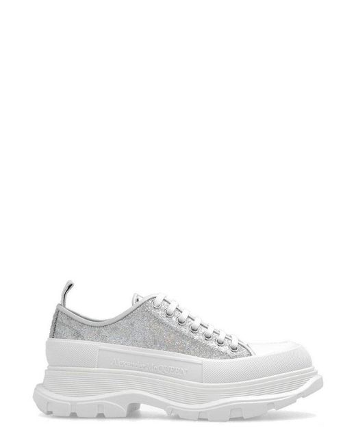 Alexander McQueen Tread Slick Glitter Lace-up Sneakers in White | Lyst