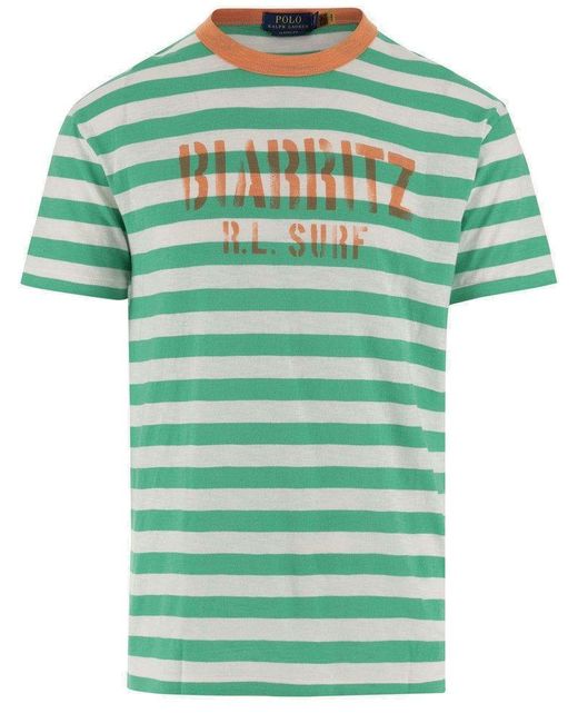 Polo Ralph Lauren Green Cotton T-Shirt With Striped Pattern And Logo for men