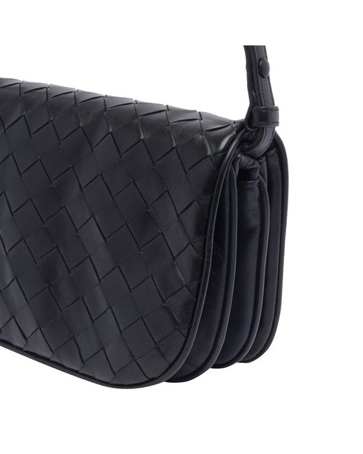 Bottega Veneta Black Intrecciato Foldover Top Shoulder Bag