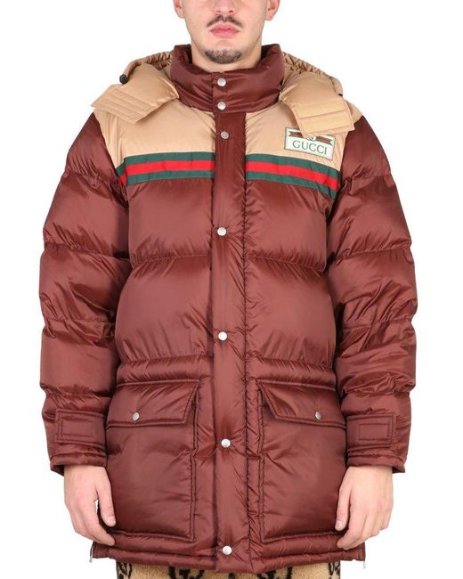 Gucci Brown Logo-patch Padded Down Coat for men