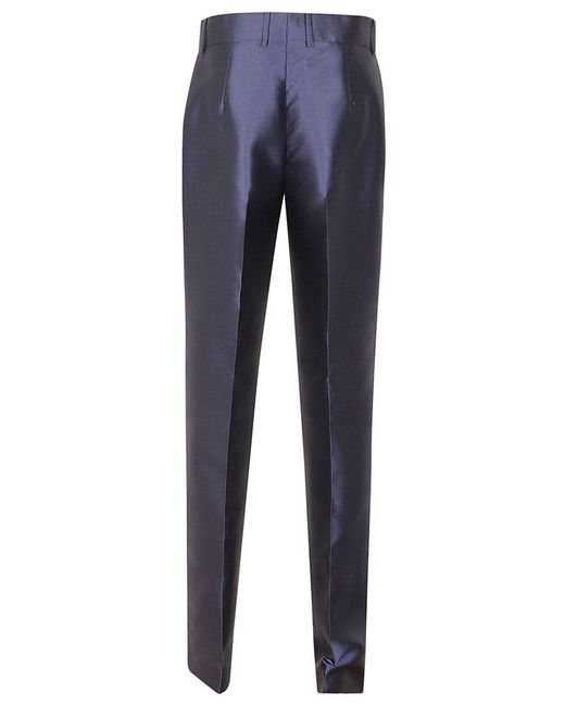 Alberta Ferretti Blue Mikado Mid-rise Satin Tailored Trousers
