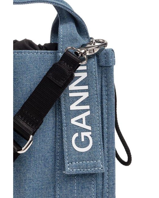 Ganni Blue Shoulder Bag With Logo,