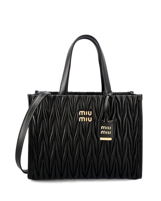 Miu Miu Black Logo-plaque Tote Bag