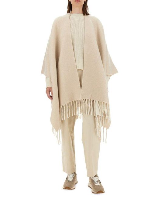 Brunello Cucinelli Natural Fringed-Edge Knitted Cape
