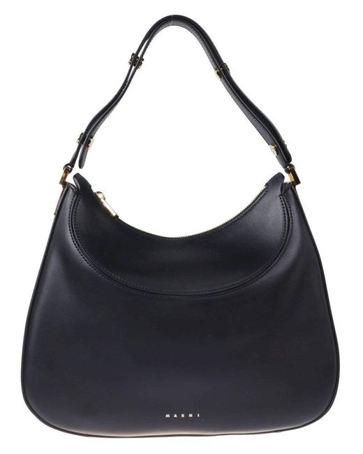Marni Leather Milano Logo Print Shoulder Bag in Black | Lyst