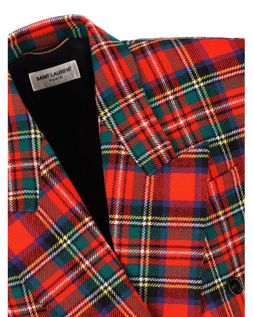 Saint Laurent Red Tartan-check Double-breasted Blazer