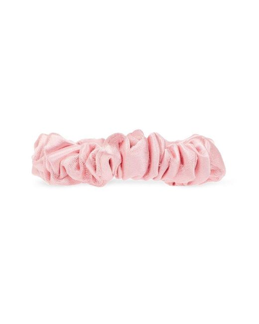 Versace Pink Logo Plaque Satin Scrunchie
