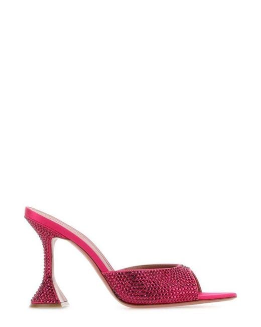 AMINA MUADDI Pink Caroline Crystal-embellished Heeled Sandals