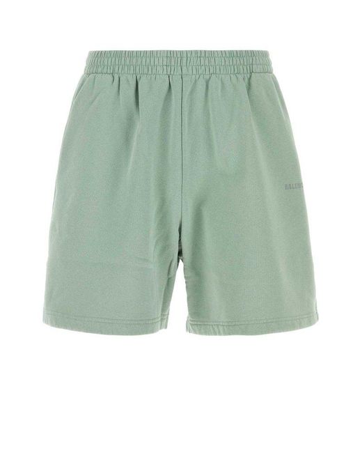 Balenciaga Green Logo Embroidered Shorts for men