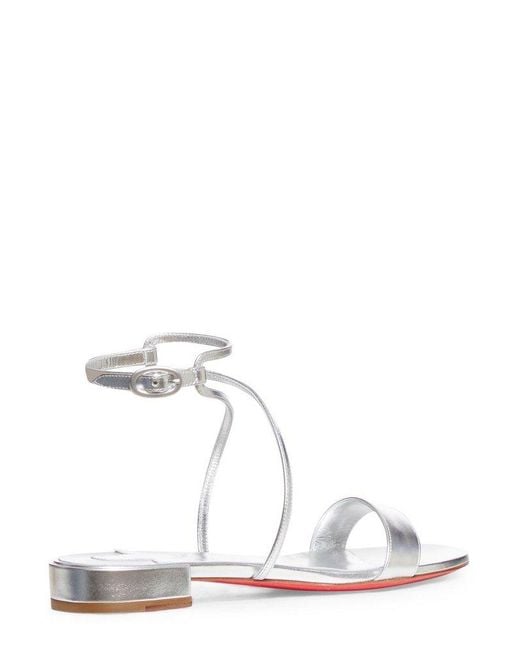Christian Louboutin White Miss Choca Ankle Strapped Metallic Sandals