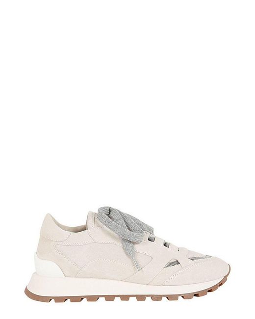 Brunello Cucinelli Leather Monili Chain Detailed Panelled Sneakers in ...