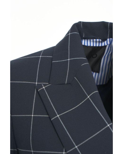 Liu Jo Blue Double-Breasted Check Blazer