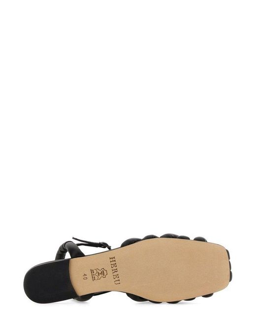 Hereu Black Cabersa Pebbled Square-Toe Sandals