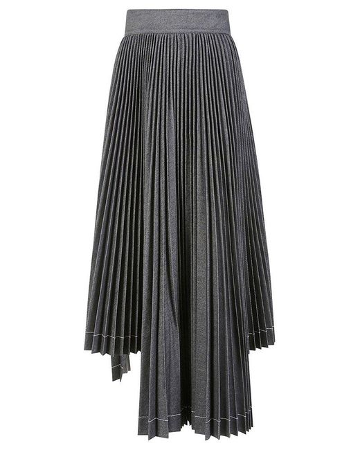 MSGM Gray High-waist Pleated Asymmetric Long Skirt