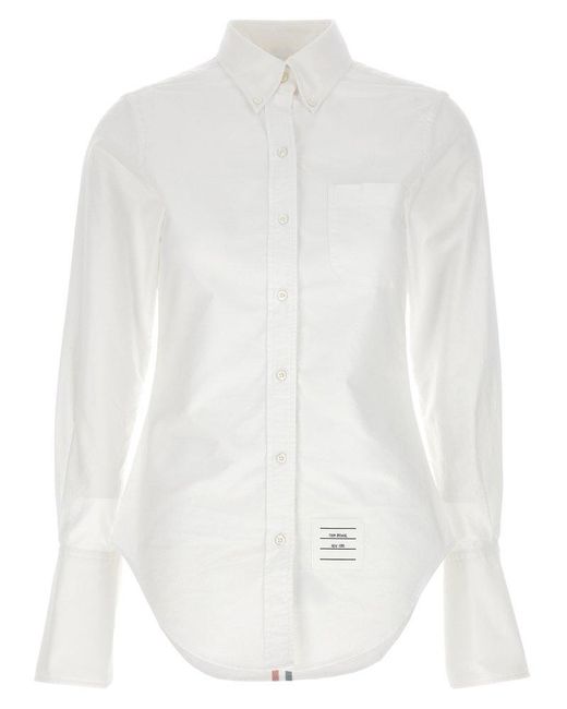 Thom Browne White Logo-patch Button-up Poplin Shirt