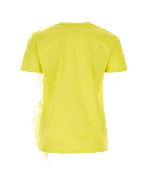 Max Mara Studio Yellow Feather Detailed Crewneck T-shirt