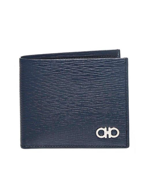 Ferragamo Blue Logo Plaque Bi-fold Wallet for men