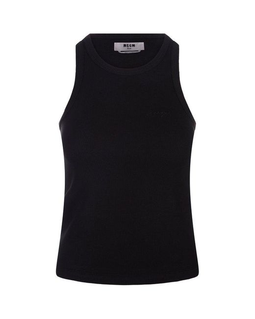 MSGM Black Ribbed Tank Top With Signature
