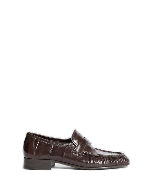 The Row Gray Ruched Detailed Slip-on Loafers