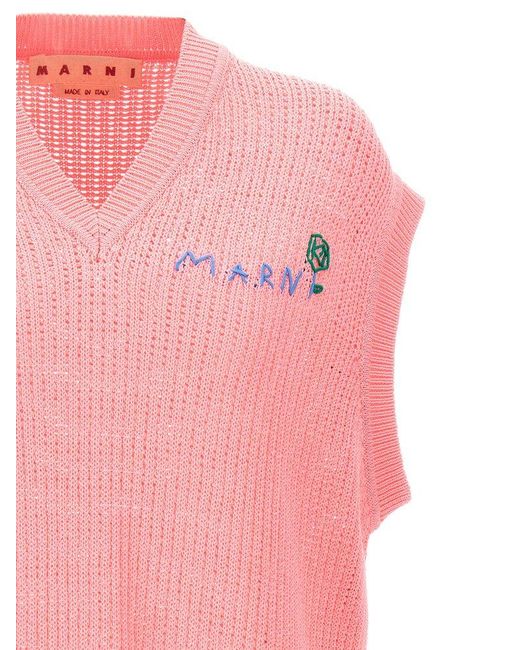 Marni Pink Logo Embroidery Waistcoat