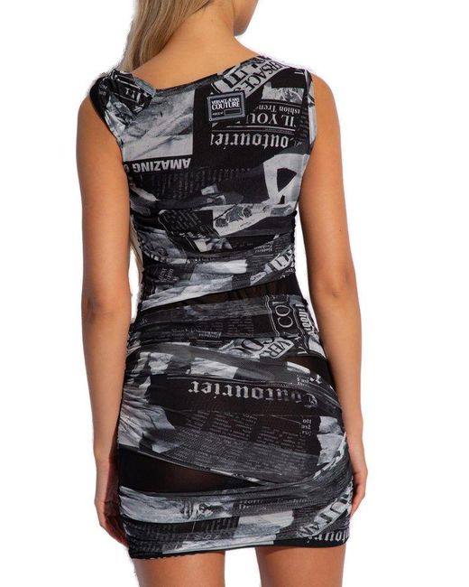 Versace Black All-over Printed Draped Dress