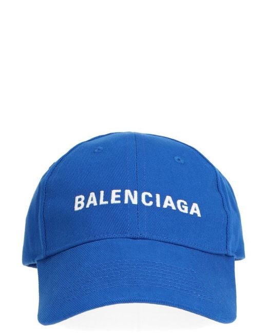 Balenciaga Blue Embroidered Logo Baseball Hat for men