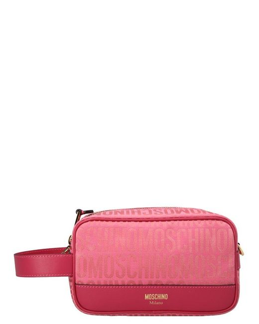 Moschino Pink Logo-jacquard Zipped Makeup Bag