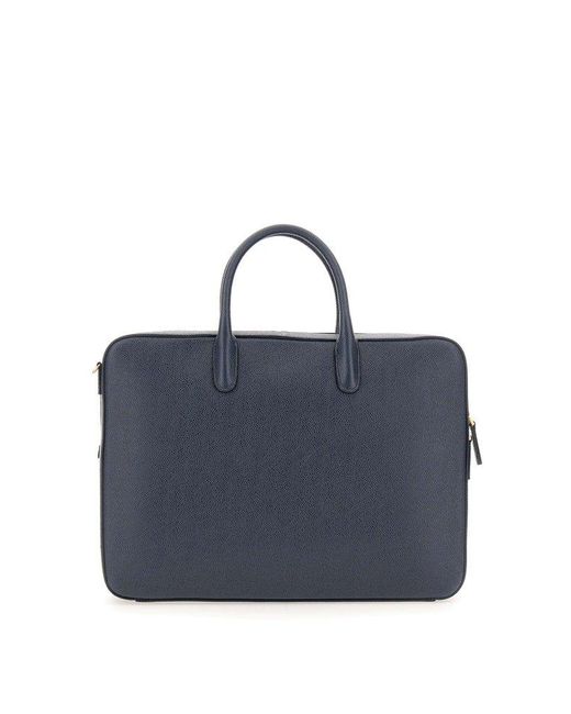 Thom Browne Blue Logo-printed Top Handle Laptop Bag for men
