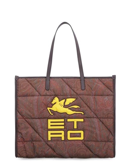 Etro Leather Logo Printed Paisley Pattern Padded Tote Bag Lyst Australia