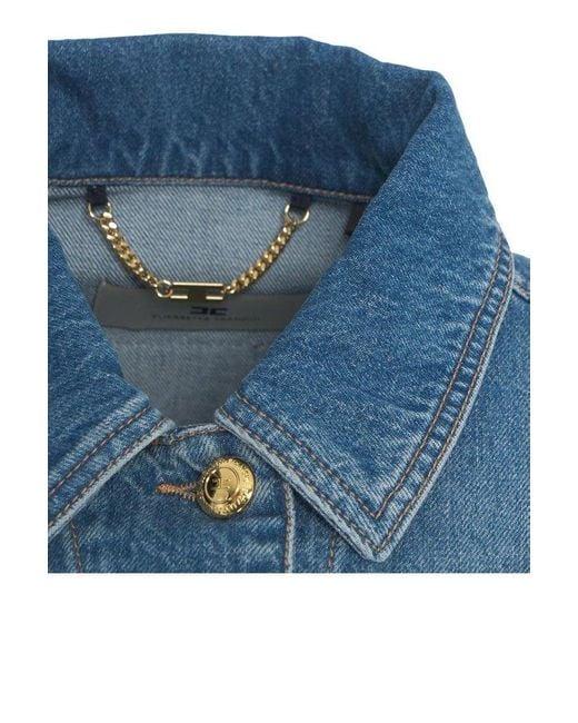Elisabetta Franchi Blue Oversized Cropped Denim Jacket