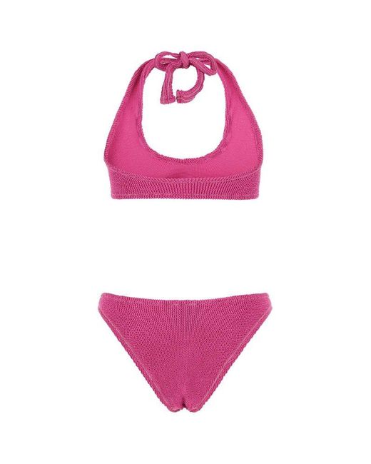 Reina Olga Pink Pilou Scrunch Halterneck Bikini Set
