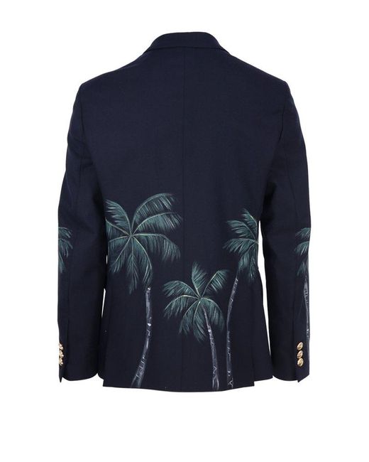 Palm Angels Blue Palm Tree Printed Double Breasted Jacket for men