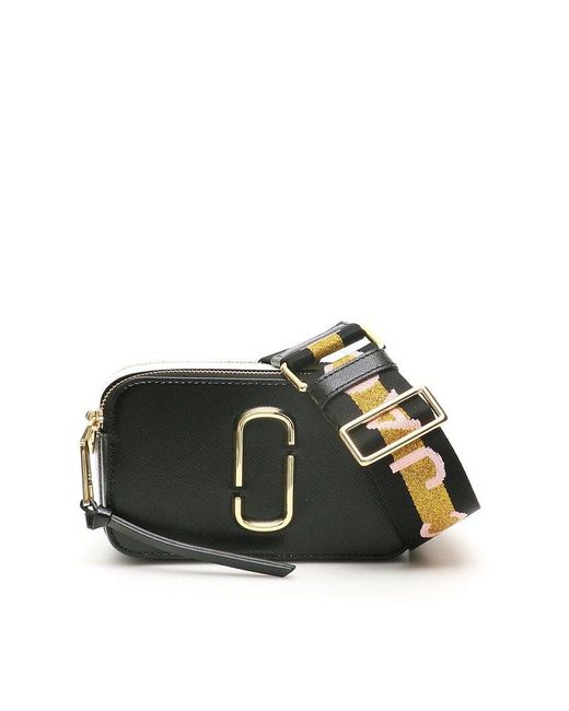 Marc Jacobs Leather The Logo Strap Snapshot Crossbody Bag in Black
