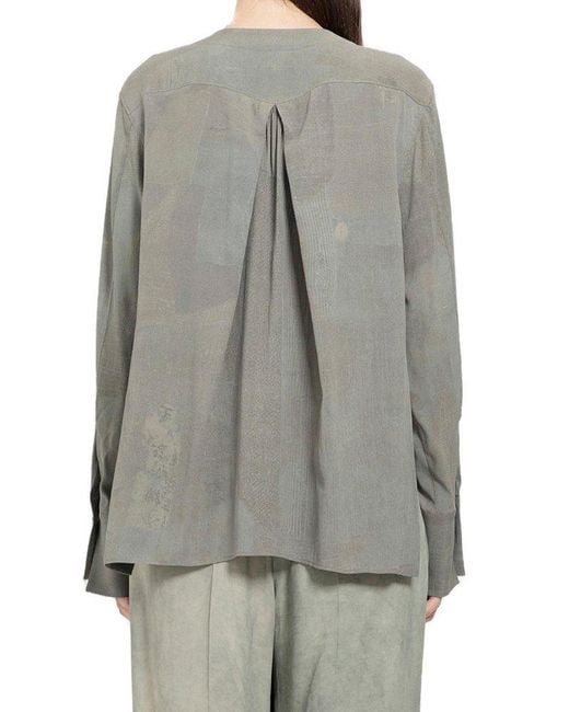 Ziggy Chen Gray Asymmetric Wrinkled Buttoned Shirt