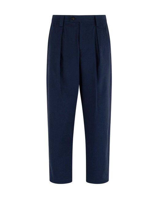A.P.C. Blue Gabardine Pleated Tapered Slim-cut Trousers for men