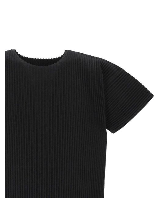 Homme Plissé Issey Miyake Black Pleated Crewneck T-Shirt for men