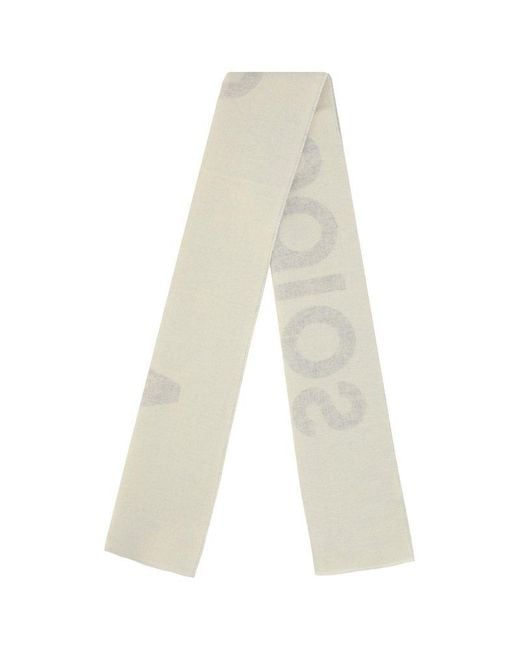 Acne White Logo Detailed Knitted Scarf