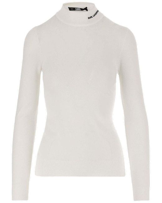 Karl Lagerfeld White Stretch Viscose Pullover With Logo