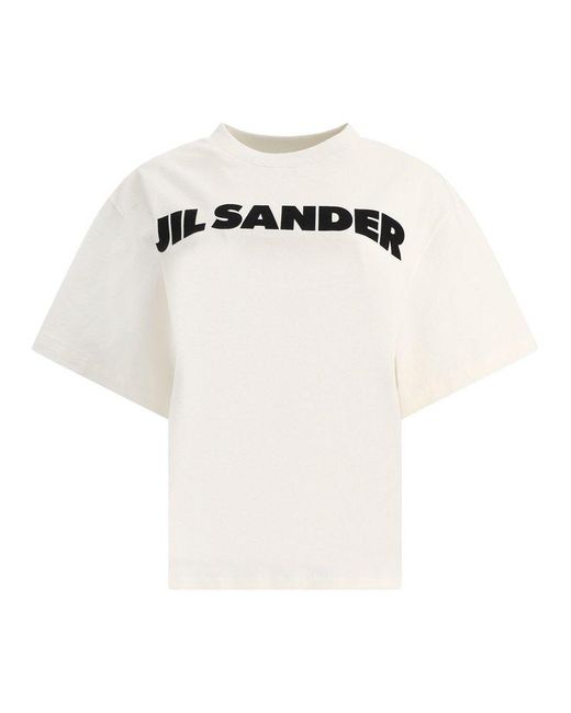 Jil Sander White Logo Printed Crewneck T-shirt