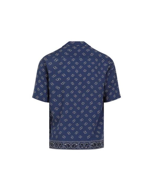 Palm Angels Blue Paisley Bowling Shirt for men