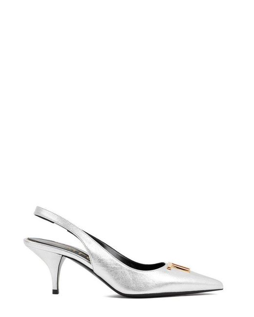 Tom Ford White Logo Plaque Pointed-toe Slingback Pumps