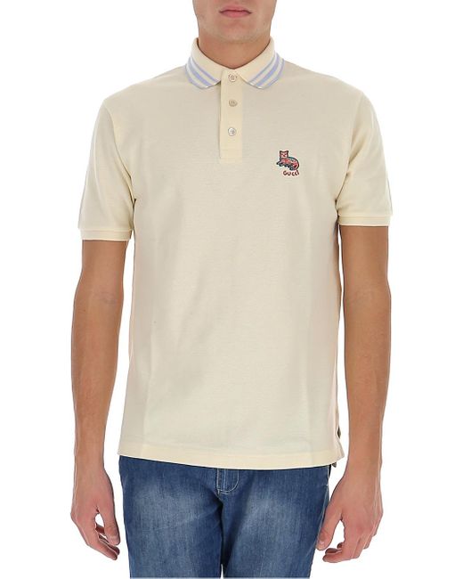 Gucci White Cotton Piquet Polo With Cat Patch for men