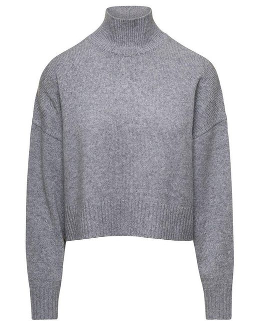 Theory Gray Funnel-neck Drop Shoulder Cropped Jumper
