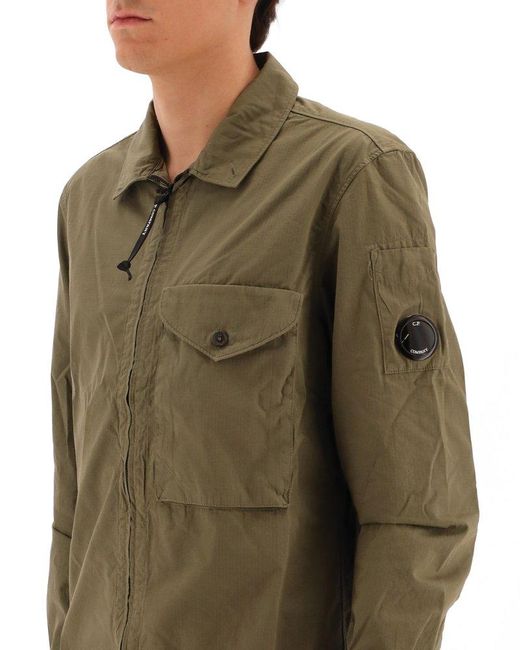 C P Company Green Zipped Sleeved Shirt for men