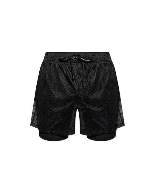 Balmain Black Perforated Drawstring Shorts for men