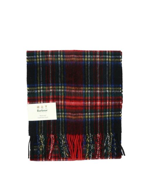 Barbour Wool Tartan Fringed Edges Scarf in Red for Men | Lyst
