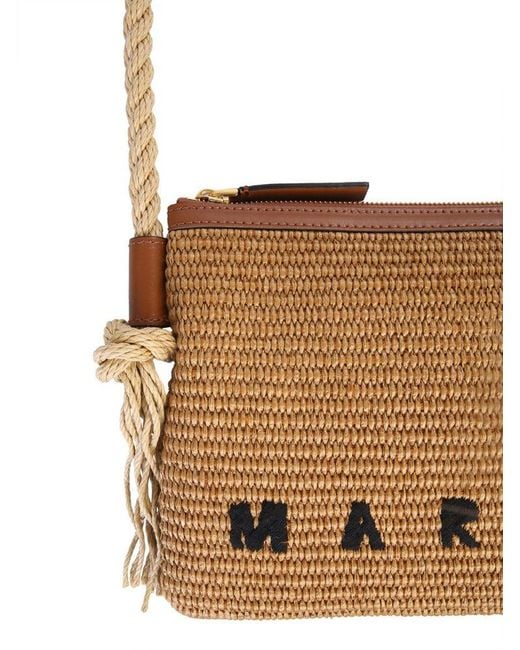 Marni White Marcel Logo Embroidered Crossbody Bag